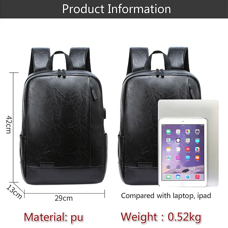 Mochila masculina de couro do plutônio à prova dwaterproof água carregamento usb leveza preto volta sacos portátil viagem escola ao ar livre bagpacks homem