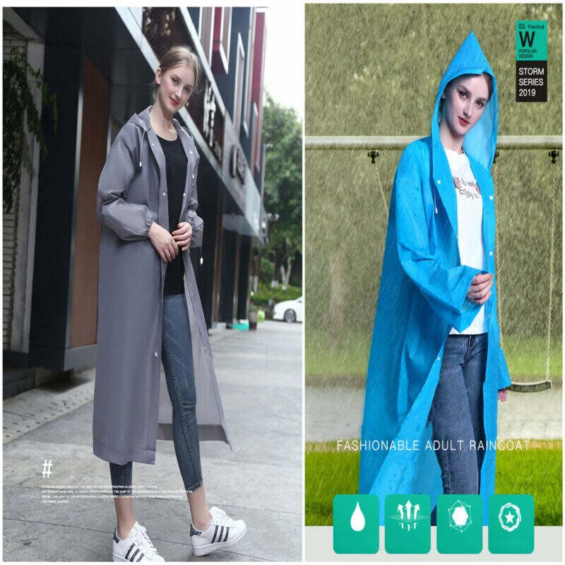Men Women Unisex Transparent Waterproof Jacket EVA Hooded Adult Raincoat Plastic Reusable Rain Coat Poncho Rainwear