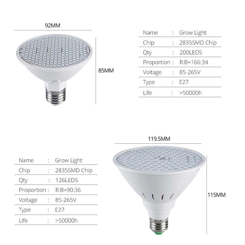Bombillas LED de espectro completo para cultivo de plantas, 60/126/200 LED, lámpara de cultivo E27, Phytolamp para plantas de interior, Hydro Flower Veg Grow Tent