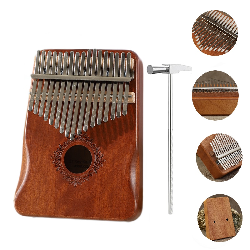 Piano de pulgar Kalimba de 17 teclas, instrumento Musical de madera de caoba de , cuerpo de dedo de África, con libro de aprendizaje