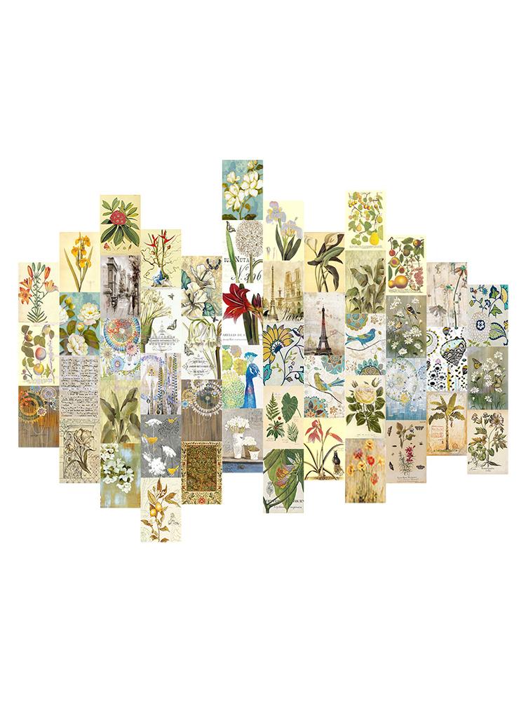 Kit de Collage de pared botánico Vintage, imágenes de plantas estéticas para decoración de habitación, Póster Artístico de pared, 50 piezas
