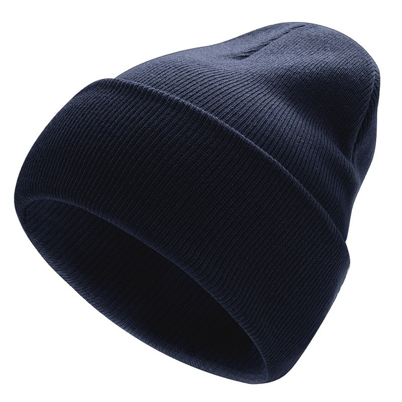 Strikket vinterlue solid varme luer unisex lue fritidshatt for menn kvinner hip-hop vår høst panser voksen skullies: Marineblå