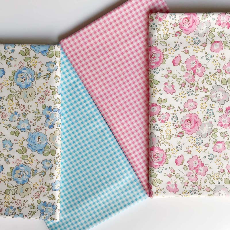 160cm*50cm bomuldsklud pink blå rose blomster blomster ternet stof til gør-det-selv børn sengetøj tøj kjole håndarbejde dekoration