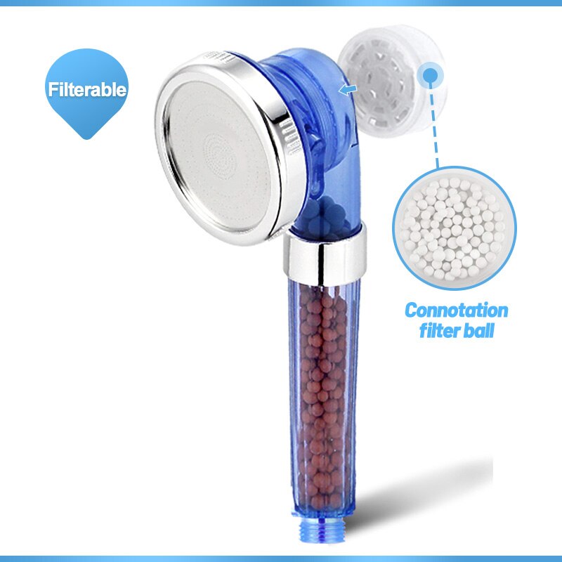 ZhangJi 3 Modes Bath Shower Adjustable Jetting Shower Head High Pressure Saving Water Bathroom Anion Filter Shower SPA Nozzle: Upgraded-blue