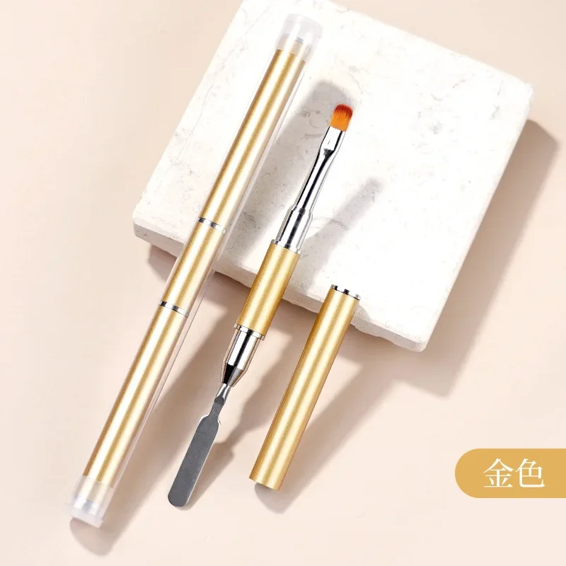 2-in-1 Dual beendet Poly Nagel Gel Bürste Pflücker Nagelbürste und Spachtel Edelstahl Gel für NäGel Verlängerungsgel Werkzeug: Gold