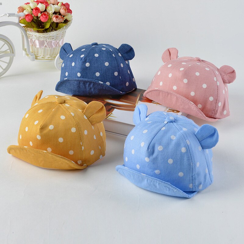 Cute Baby Baseball Cap With Ear Dot Summer Infant Baby Accessories Girl Boy Sun Hat Outdoor Soft Cotton Toddler Kids Cap