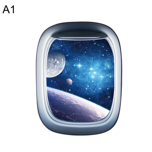 Planet Spaceship Window Pattern Removable Wall Sticker Self Adhesive Decal Waterproof Mural Home Living Room Background Decor: A1