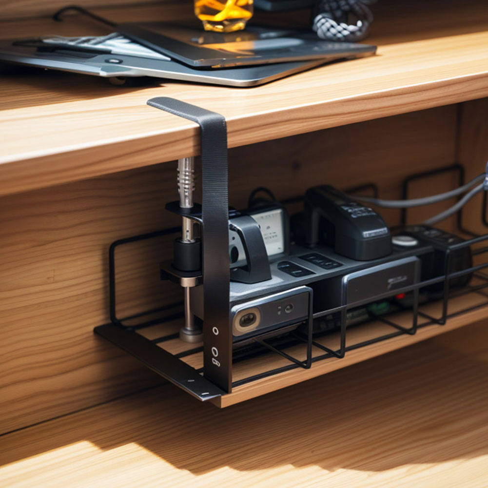Estante de almacenamiento debajo de la mesa, organizador de cables para escritorio de ordenador, bandeja de gestión de cables debajo del escritorio para estación de trabajo de oficina en casa