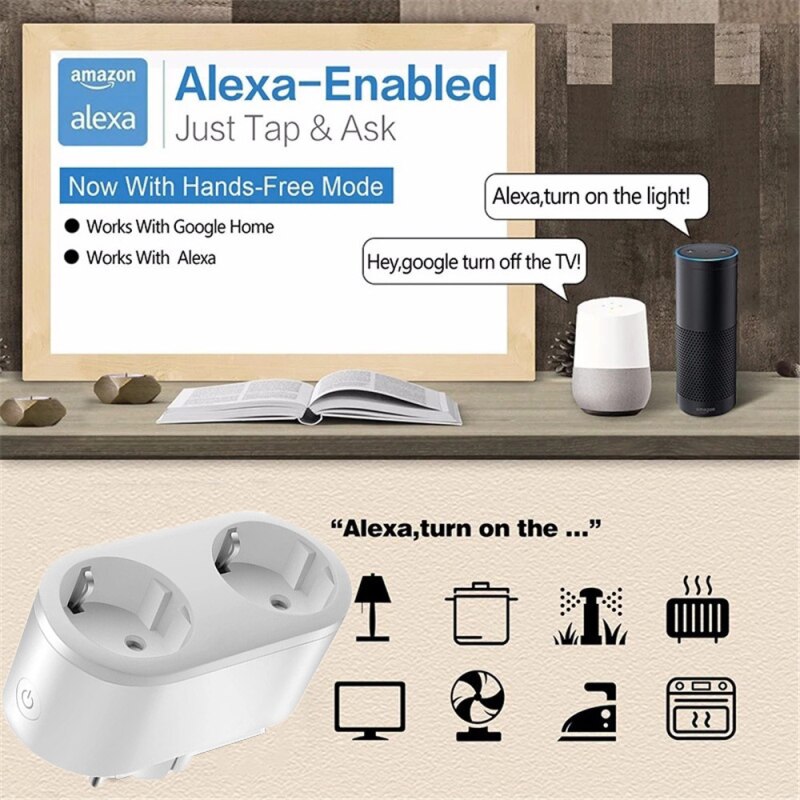 WiFi Smart Plug Outlet 2 in 1 Tuya Remote Control Electrical Socket Home Appliances Works with Alexa Google Home No Hub Required
