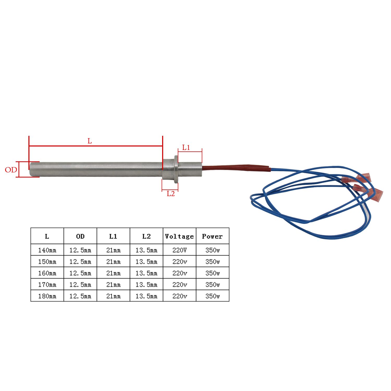 Pellets tändare 350w 220v φ 12.5mm pellets vedbrännare element 140 150 160 170 180mm