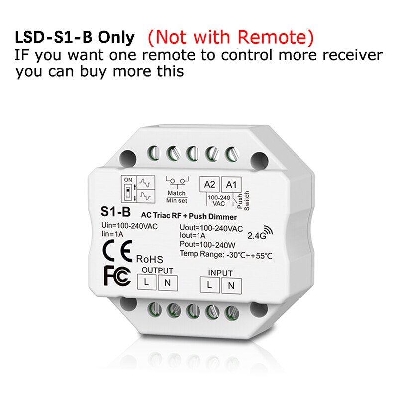 Dimmer led 220v 230v 110v ac triac trådlös wifi rf dimbar tryckströmbrytare med 2.4g dimmerknappar för led lampa  s1- b: Triac  s1- b dimmer