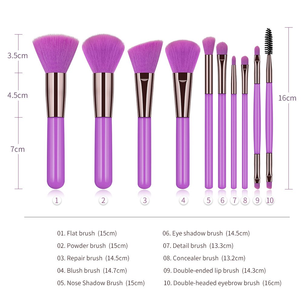 Origin envy 10 stk sminkebørster verktøysett kosmetisk pudder øyenskygge foundation blush blending beauty make up brush maquiagem
