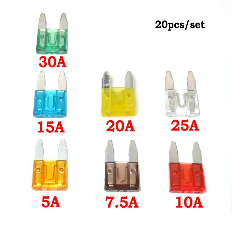 20 stk/sett mini bladsikringer bil sikringer sortimentsett sett 5/7.5/10/15/20/25/30a sikringer minisikringer