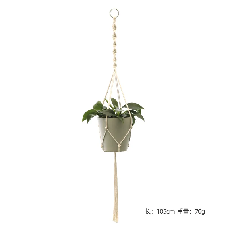 Panier suspendu pour plantes vertes de jardinage, corde en coton, Pot de fleur, macramé fait à la main, support mural de poche, style Boho, décoration de maison pour cour: Rose