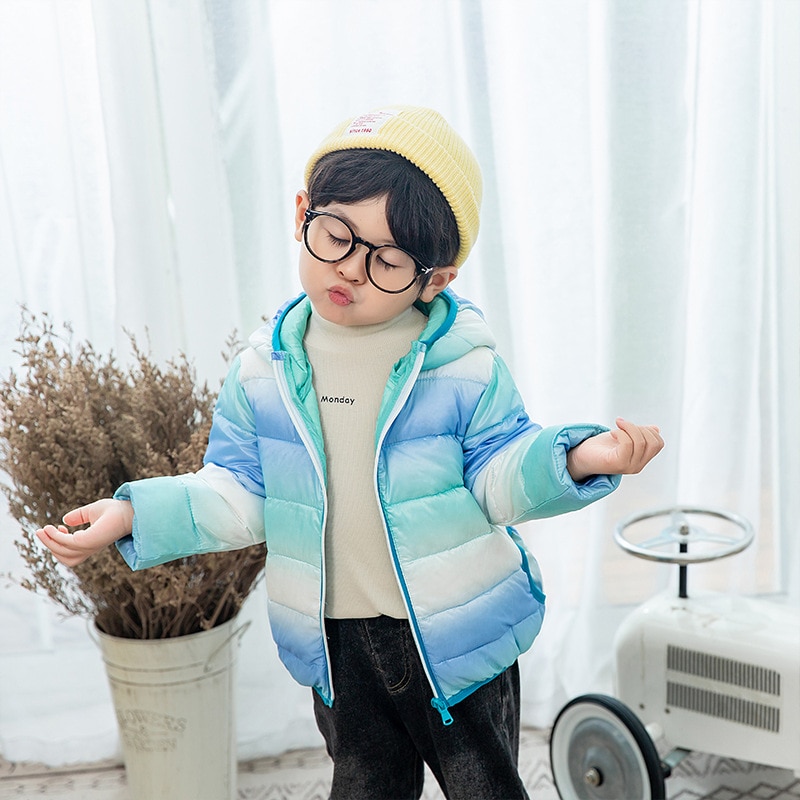 Baby Jongen Jas Winter Kinderen Donsjack Jongens En Meisjes Regenboog Gradiënt Warme Katoenen Jas Capuchon Donsjack Baby jas