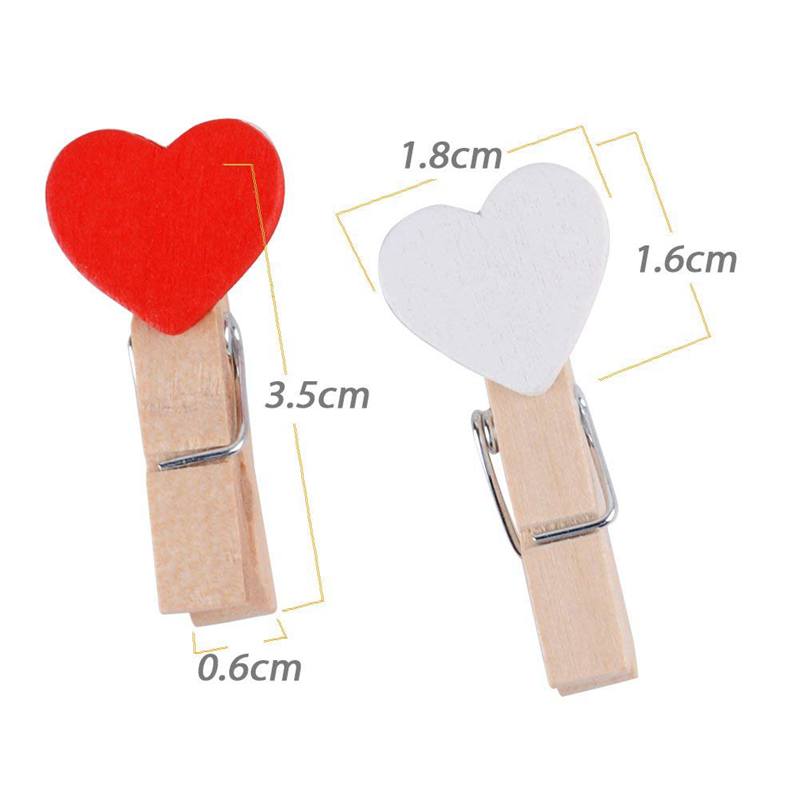 100 Stck Mini Holz Verschlüsse Herz (Weiß + verrotten) schellen Holz Dekoration Kleine Wäscheklammern Deko Schellen Holz Wäscheklammern Decorat