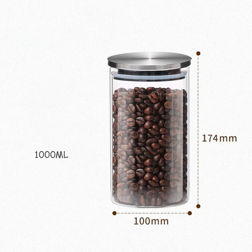 Kitchen Food Glass Storage Container Airtight Glass Food Storage Jar Heat-resistant Glass Jar Container with Stainless Steel Lid: 100x174mm