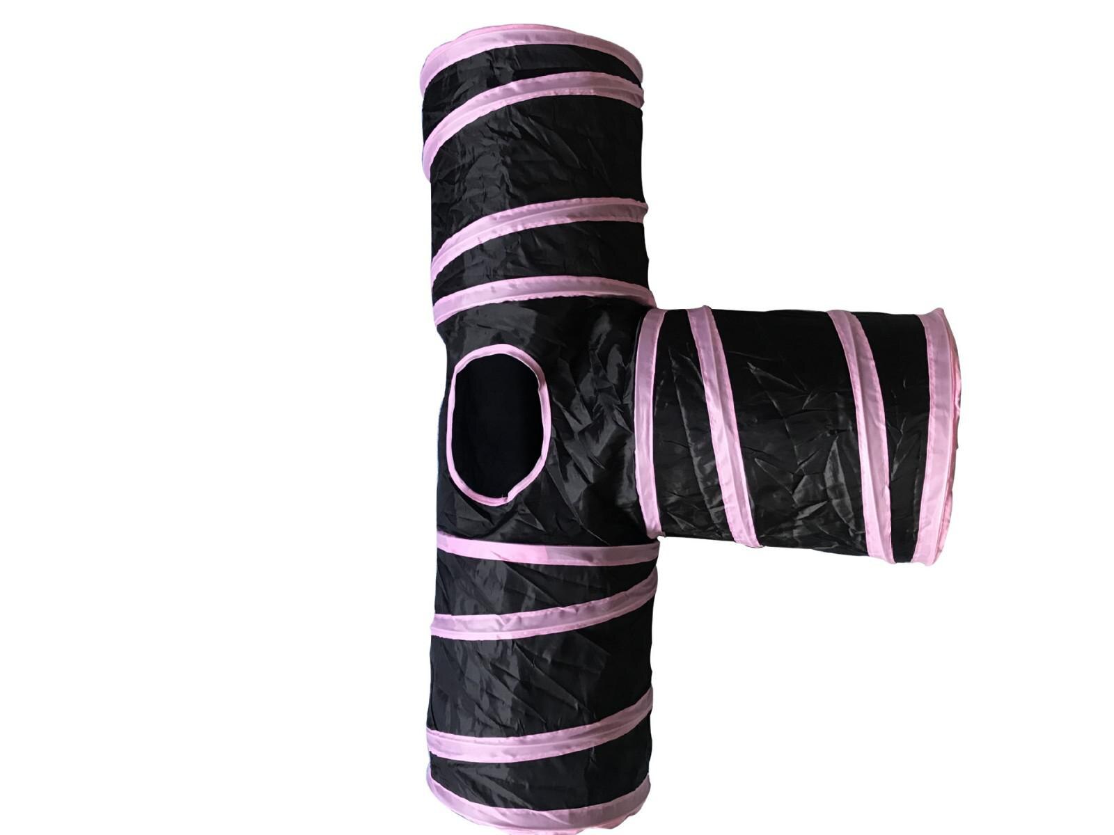 Casa de túnel para gatos de 4 vías con 3 agujeros, canal plegable para mascotas, juguete para gatos, entrenamiento para perros, suministros para jugar al aire libre: PINK T