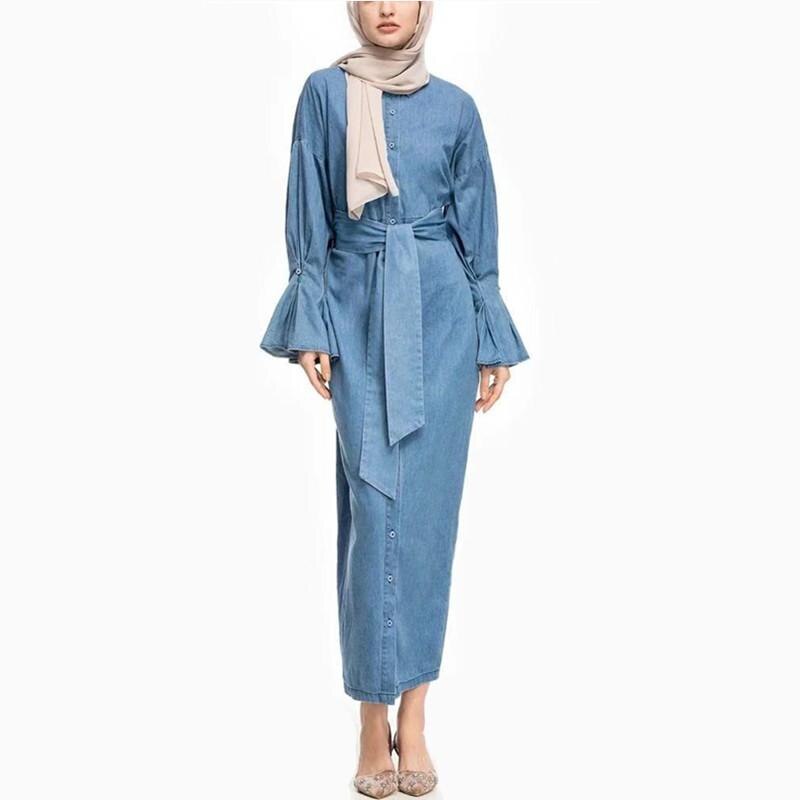 Denim Kaftan Dubai Abaya Kimono Muslim Hijab Dress Abayas For Women Robe Caftan Marocain Qatar Turkish Elbise Islamic Clothing