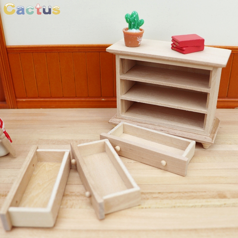 Cajón de almacenamiento de madera en miniatura para casa de muñecas, armario, casillero, mesita de noche, muebles, modelo de decoración, accesorios de juguete, 1:12