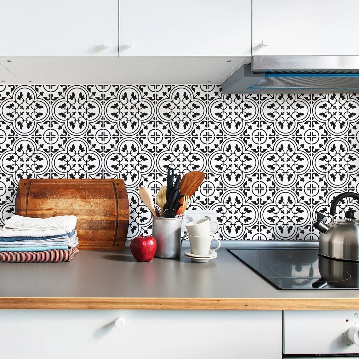 Tile Sticker Panel Peel and Stick Decal Vinyl Floor Tile Sticker Kitchen Backsplash Carreaux de Ciment 30x30cm