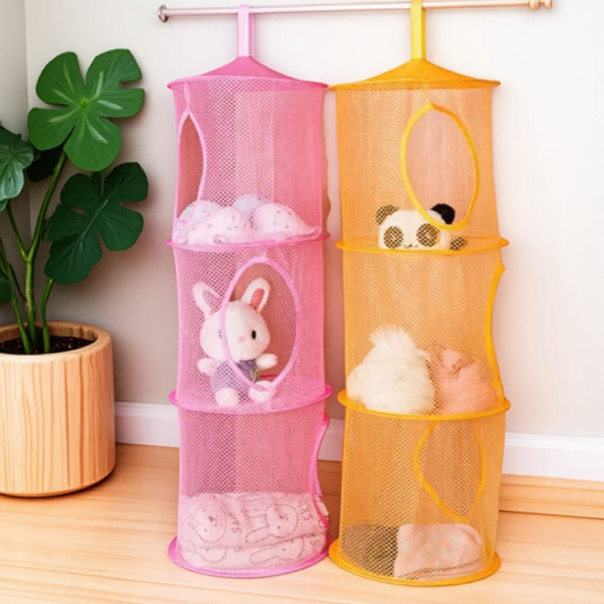 Organizador de almacenamiento cilíndrico multicapa, bolsa colgante, armario de pared, cesta de juguetes y ropa para niños, soluciones de almacenamiento en el hogar