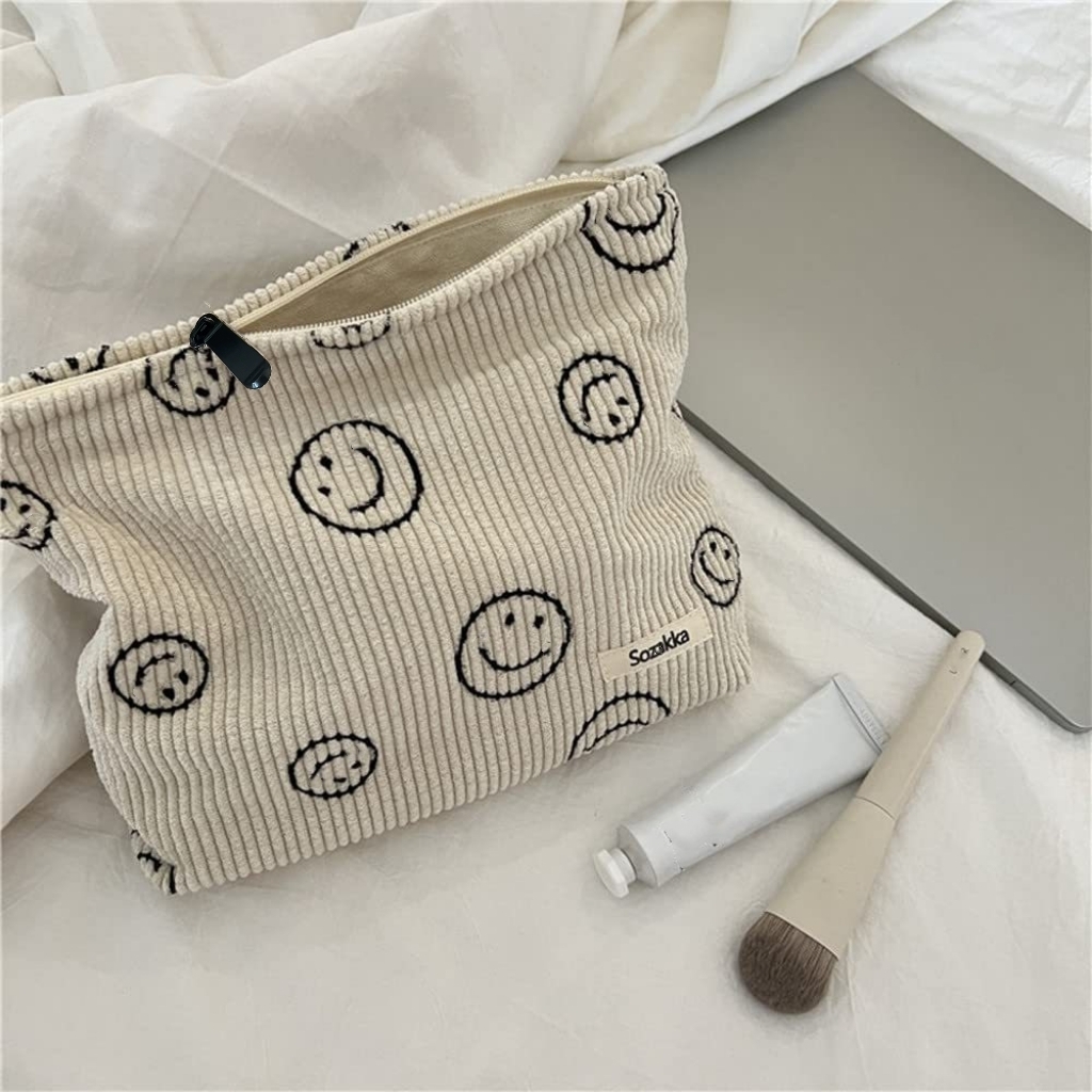 Makeup Bag Large Checkered Cosmetic Bag Capacity Travel Toiletry Bag Cute Makeup Brushes Aesthetic Accessories Storage Bag: Beige