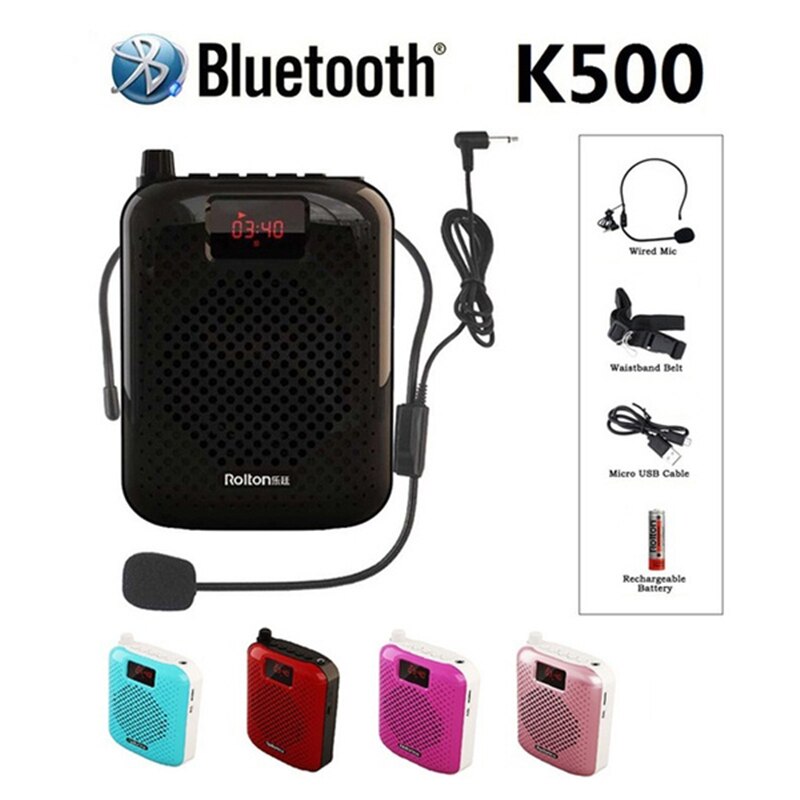 K500 Microphone Bluetooth Loudspeaker Portable Auto Pairing Voice Amplifier Megaphone Speaker USB Charging For Teaching Outdoor