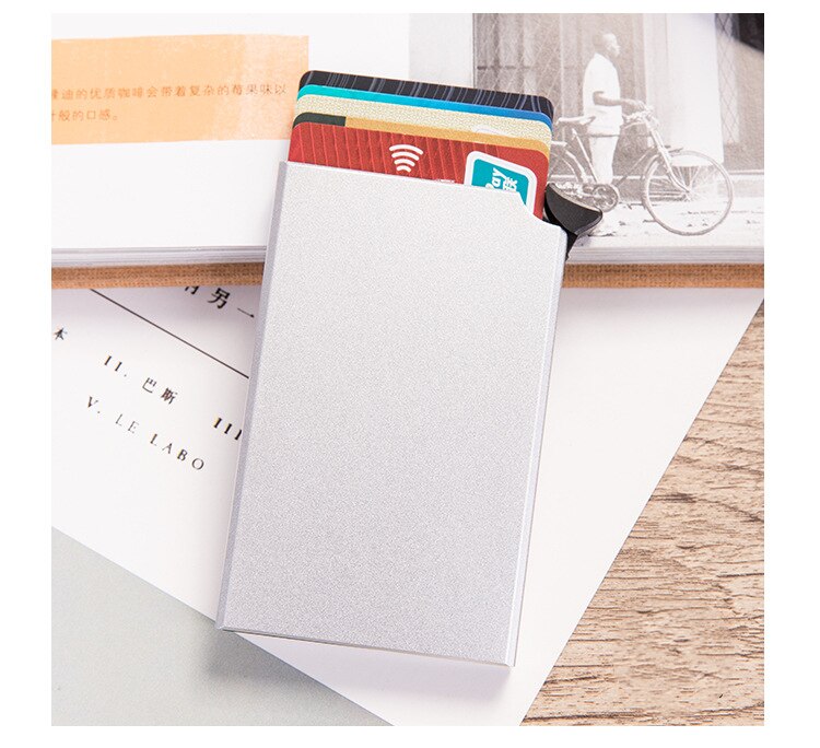 Bycobecy Rfid Smart Wallet Credit Card Holder Metal Dunne Slanke Mannen Portefeuilles Pass Secret Pop Up Minimalistische Portemonnee Kleine Zwarte portemonnee: Silver X-55