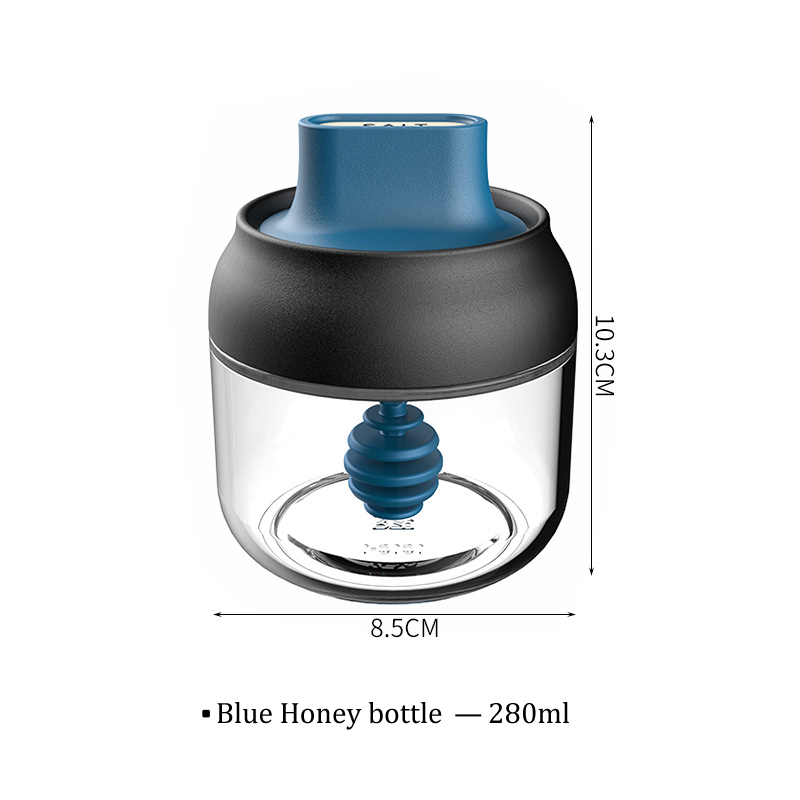 280ML Cover spoon integration honey glass Jar Spice Airtight Containers Condiment Salt Seasoning oil brush pot seasoning pot: Blue Honey bottle
