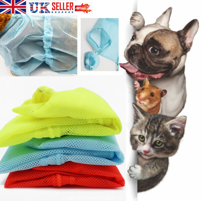 Bolsa de baño de malla para gatos, bolsas de lavado ajustables para mascotas, recorte de uñas de baño, inyección, antiarañazos