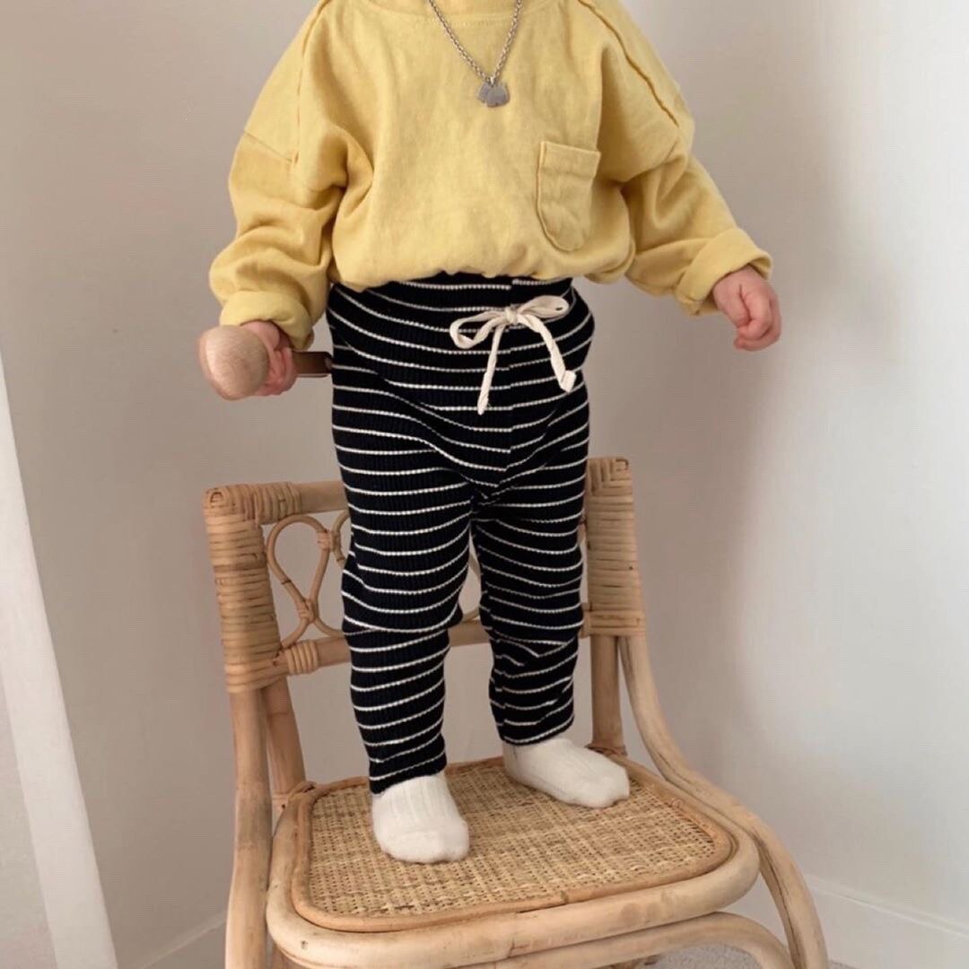 Forår efterår babystrikkede ribstrikkede leggings piger bomuld haremsbukser drenge nyfødte fritidsbukser spædbørn elastiske bukser