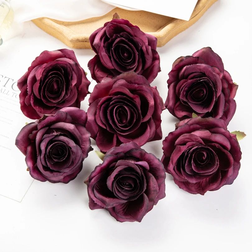 Günstige Rosenkopf-Kunstblumen aus Seide für Zuhause, Hochzeit, Bogen, Bastelbedarf, Dekoration, DIY, Weihnachtskranz, Zubehör, Sammelalbum