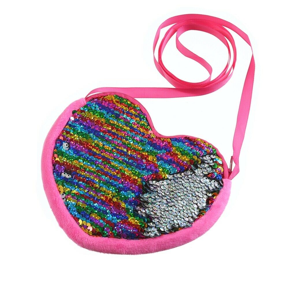 Baby Accessories Kid Baby Girl Love Hearts Sequins Crossbody Coin Purse Wallet Clutch Bags Colorful Rainbow Purses Props: Multicolor