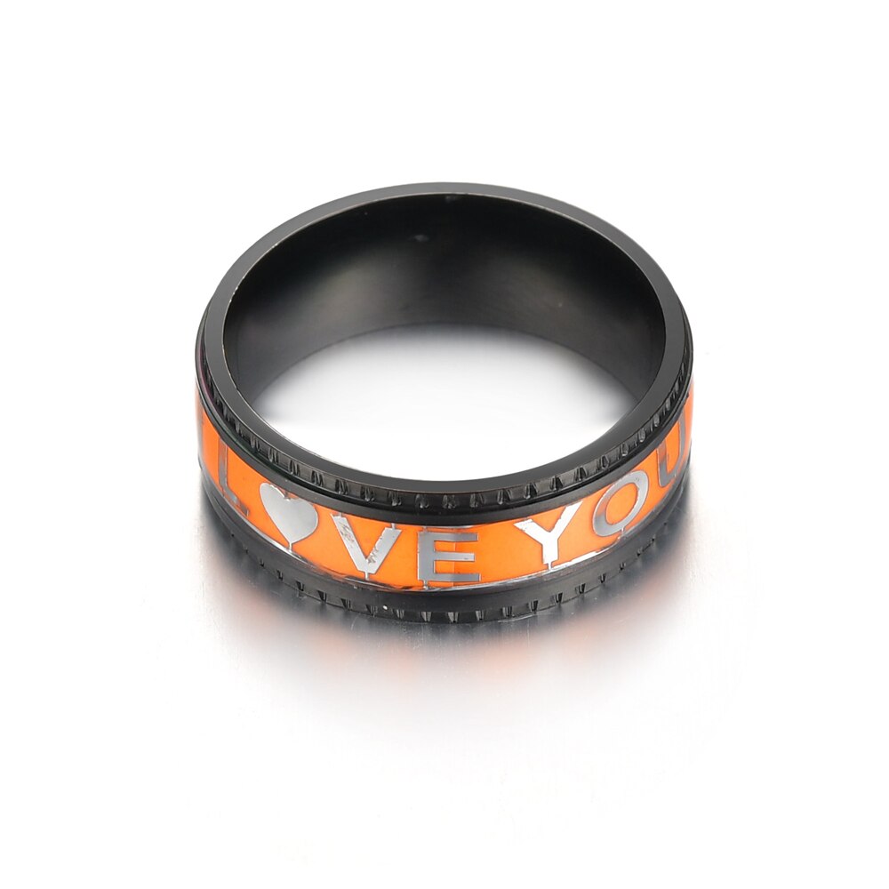 Anillos fluorescentes con letras de amor para hombre y mujer, joyería con brillo en la oscuridad, color negro, luminoso, a la , talla 13