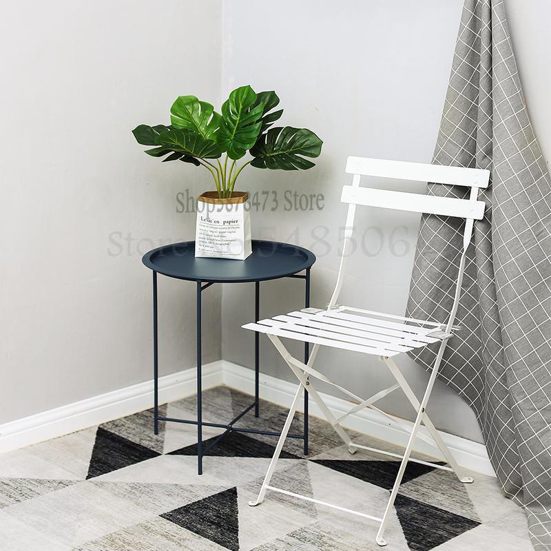 Mesa auxiliar plegable de hierro, mesa de centro pequeña de estilo nórdico, mesa de esquina multifuncional de hierro, mesita de noche, mesa de centro de flor: Sparks Fy 3