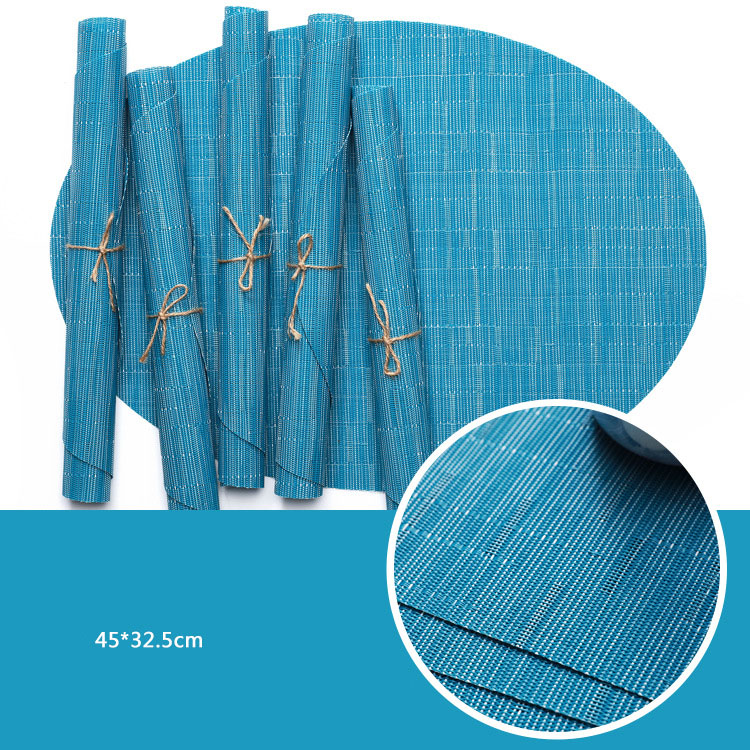 Oval Placemats Set of 4,PVC Vinyl Weave Place Mats,Wipeable Dining Table Placemats,Heat Resistant Table Mats,Indoor and Outdoor: Blue