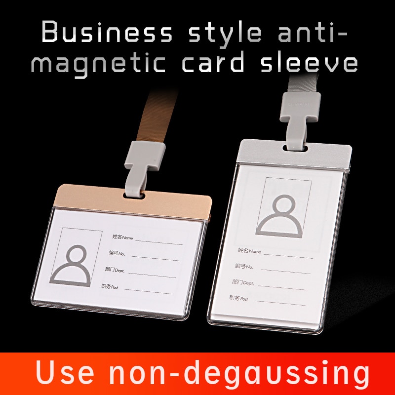 Anti-magnetisk kort kontor skole sygeplejerske adgangskort lanyard nøglering id kort holder aluminium legering akryl materiale