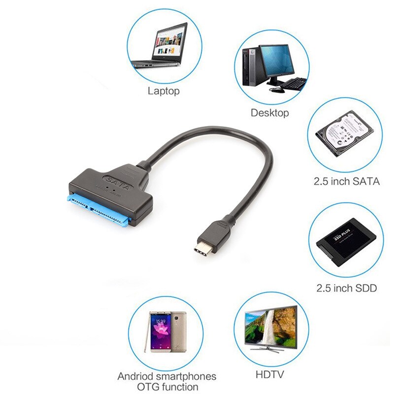 Sata till usb typ c adapter kabel omvandlare för laptop connect 2.5 " ssd hdd hårddisk 25cm