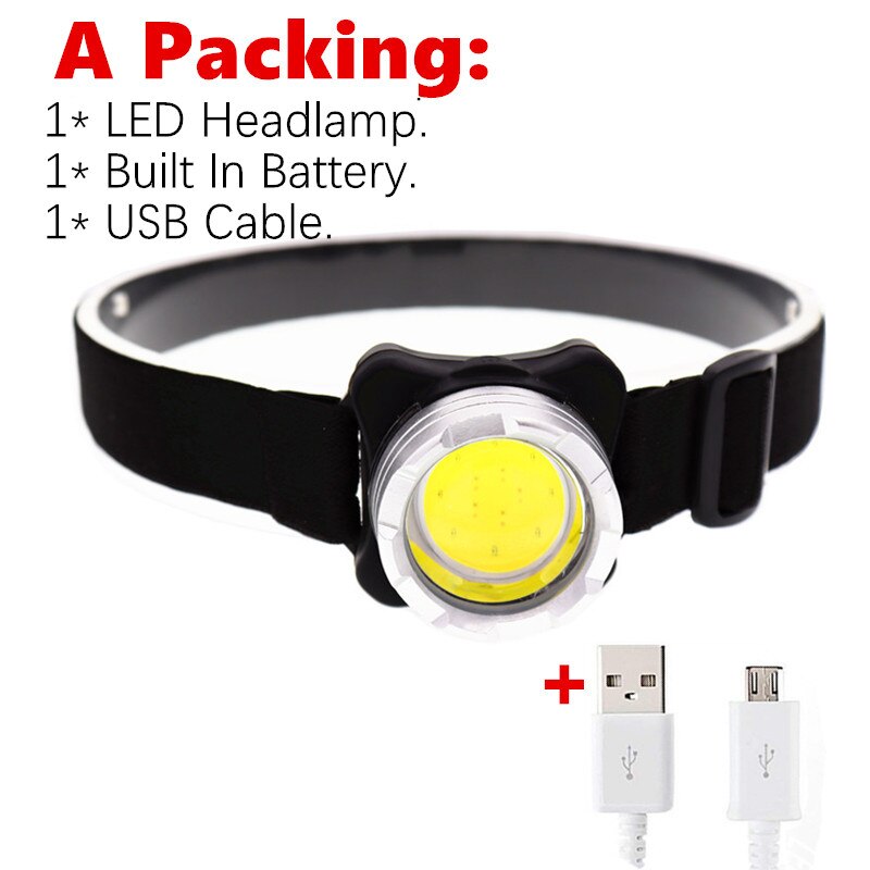 USB Rechargeable With built-in battery Headlamp Headlight flashlight COBRed / white Lighting Portable lantern: A Packing