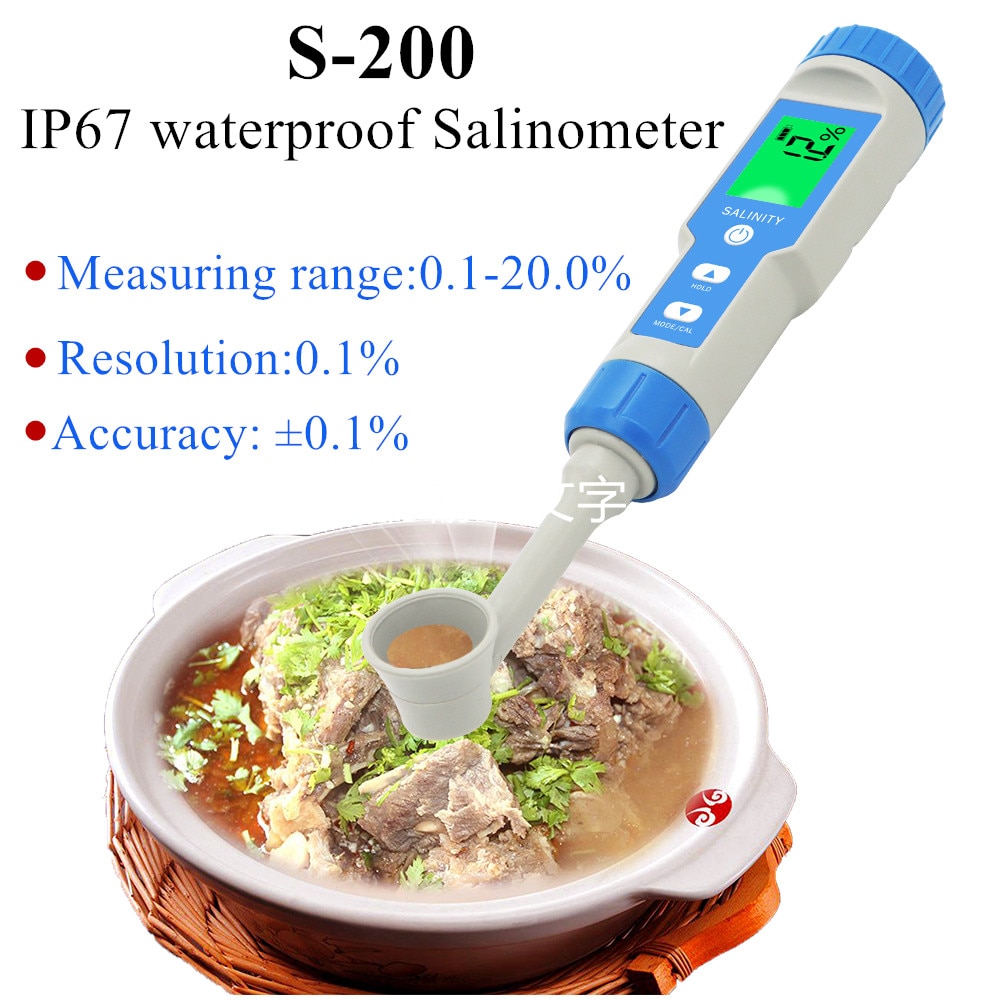 S-200 IP67 Waterdichte Salinometer Zoutgehalte Tester Voedingsmiddelen Zout Meter Hoge Precisie Zoutconcentratie Meter Voor Voedsel 40% Off