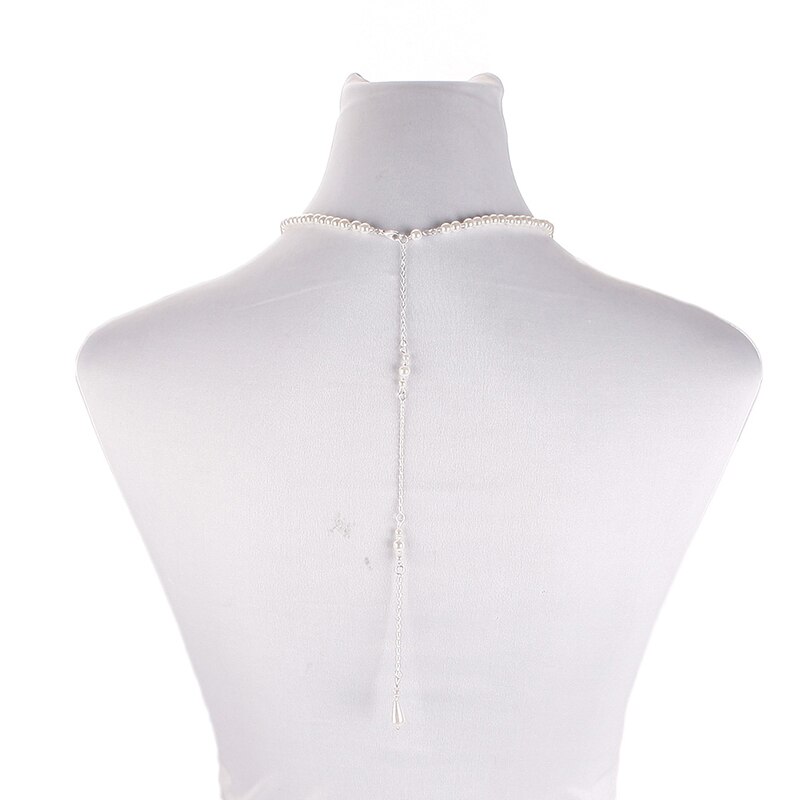 Eenvoudige Ketting Gesimuleerde Parel Lange Ketting Backless Jurk Accessoires Sieraden Gelaagde Terug Bruiloft Bruid Sieraden