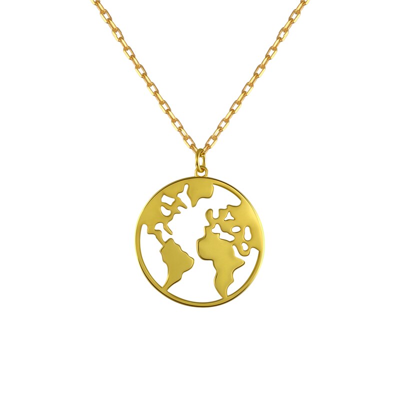 Roxi 925 sterling sølv halskæde vedhæng verdenskort halskæde globetrotter choker kvinder runde statemetn halskæde smykker: Guld