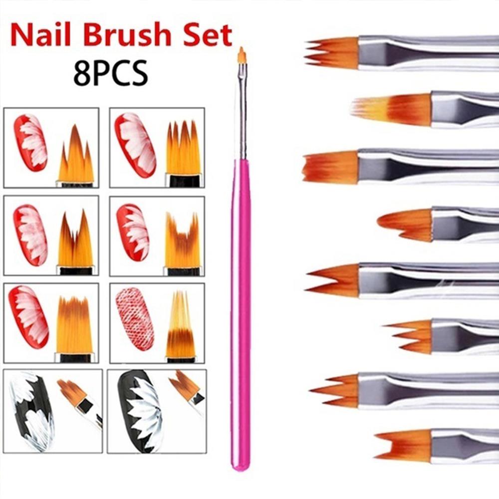 Acryl 8 Stks/set Tekening Borstel Nail Art Borstel Professionele Manicure Tool Set Salon