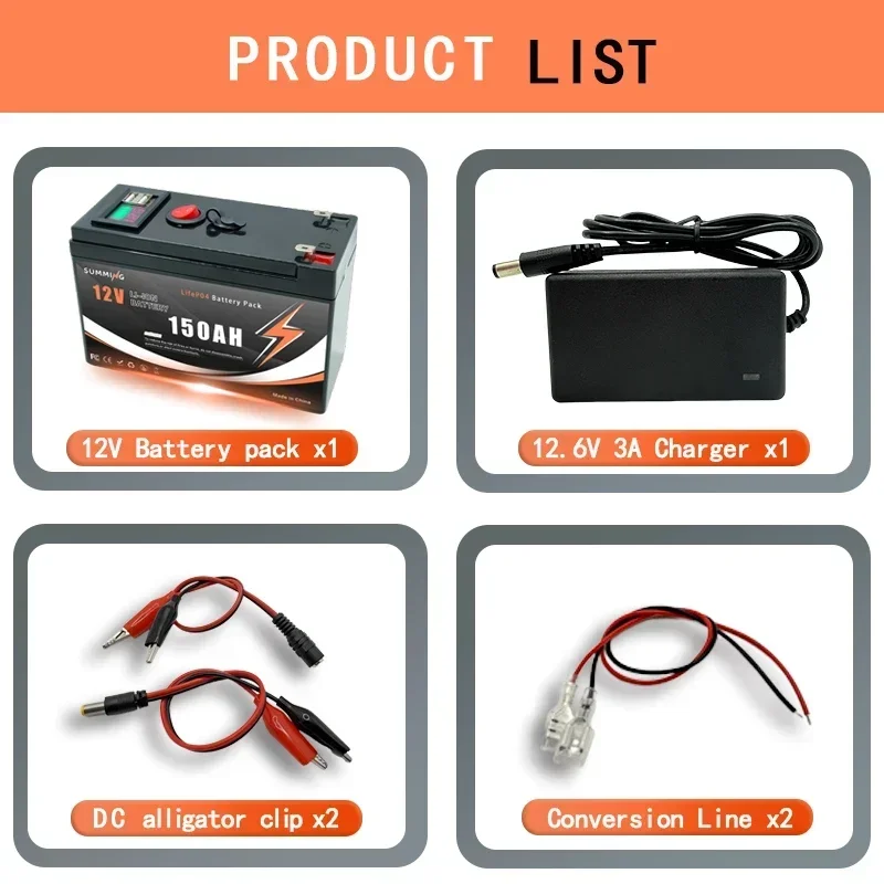 LiFePO4 12V 150Ah wiederaufladbare Lithiumbatterie mit integriertem BMS, für Spielzeug, Solarmodule, Fischfinder, Power Wheels️