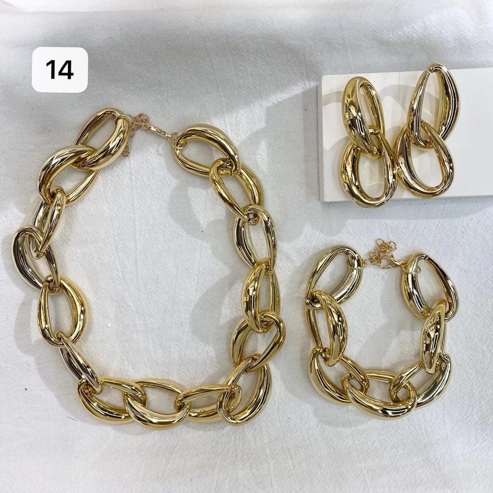 Dames retro gouden dikke kettingset van 3 #39 hiphop punk straatstijl sieraden korte ketting: 14