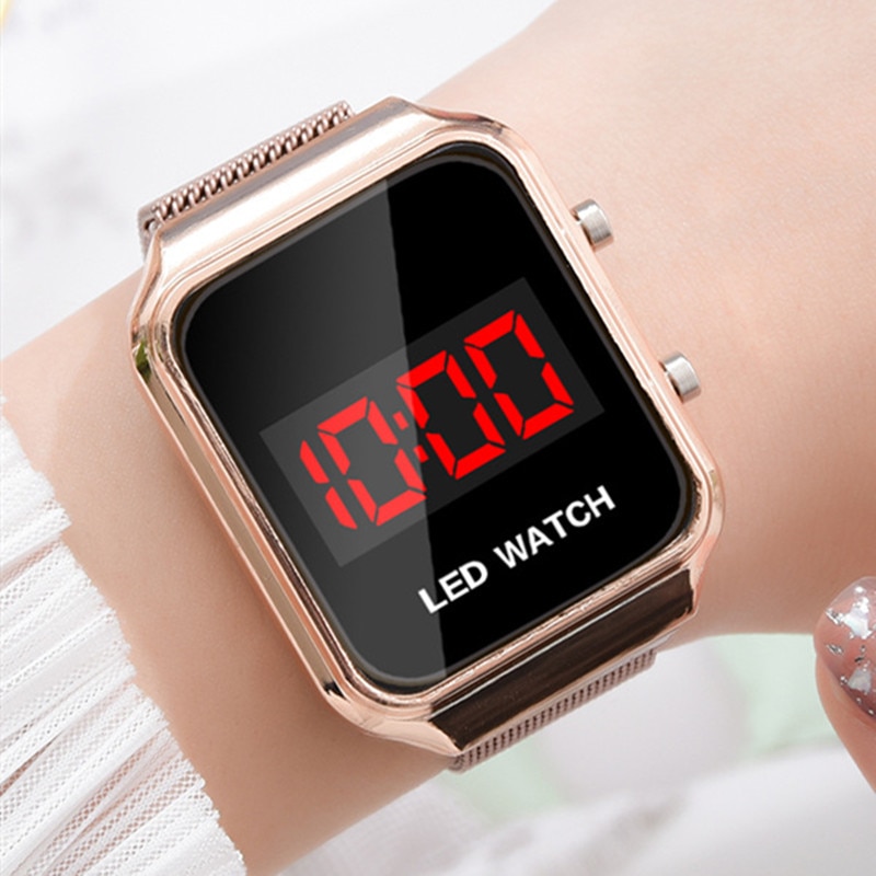 Reloj Digital deportivo cuadrado con personalidad para estudiantes , reloj de aleación con hebilla magnética para hombres y mujeres, relojes para parejas