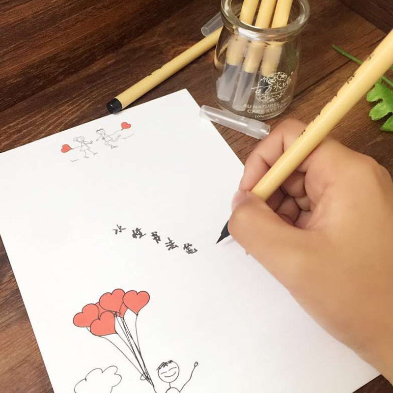 2pc /  sæt blød plys pen stempel vandbørste kinesisk japansk kalligrafi pen