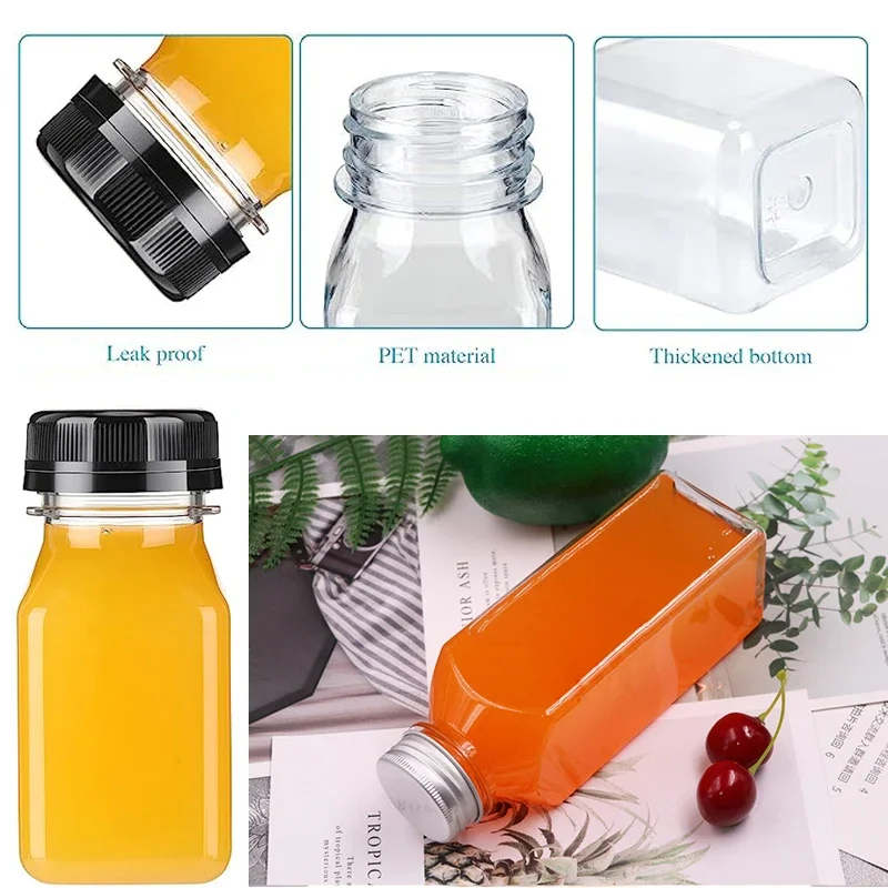 5 uds 60-500ML botellas de plástico transparentes vacías con tapas con embudo plegable contenedores de botellas de agua reutilizables para batidos de jugo DIY