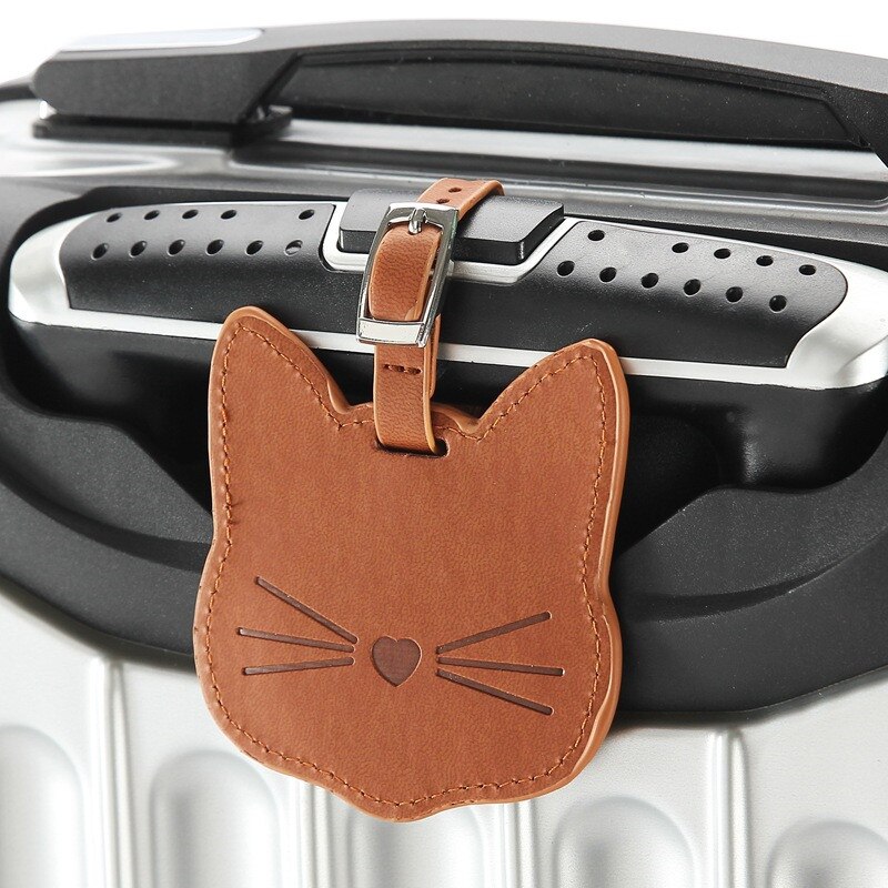 Kawaii Cat valise en cuir étiquette à bagage dessin animé ID porte-adresse étiquette à bagages identifiant accessoires de voyage